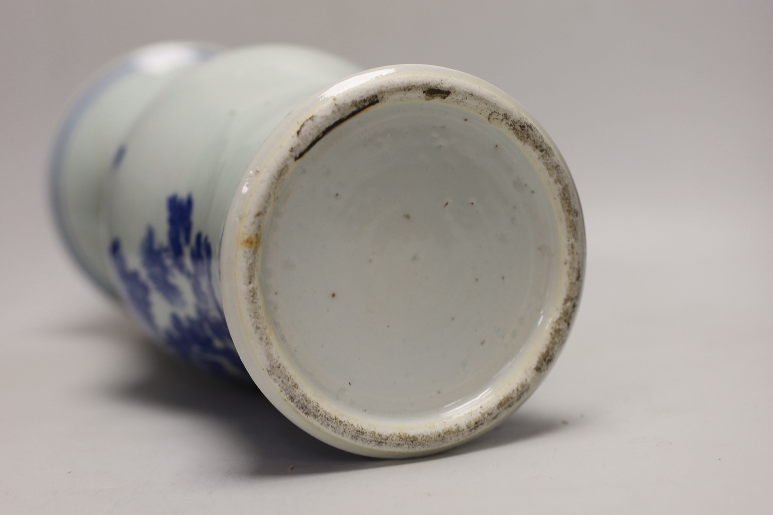 A Chinese blue and white gu shaped vase, 37.5cm high (a.f.)